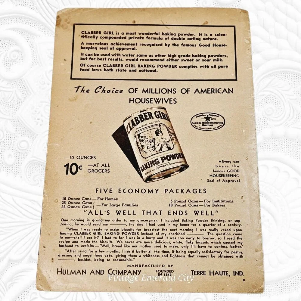 Vintage Clabber Girl Baking Book Clabber Girl Baking Powder Hultman & Co Indiana